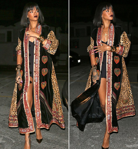 Rihanna with Shrimpton Couture vintage Moschino Couture coat