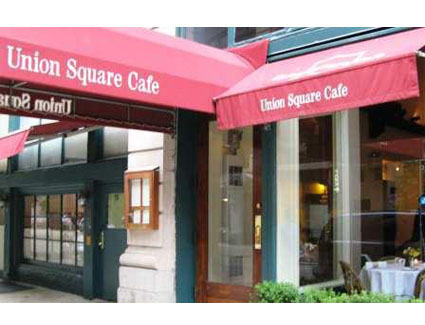 Picture of the red and white Union Square Cafe