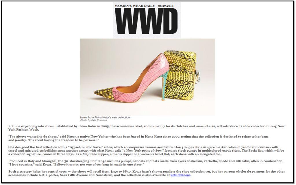 Women's Wear Daily WWD -Fiona KOTUR adding Shoes-August-2013