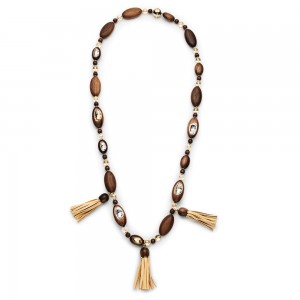 Wood Crystallized Long Necklace